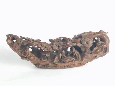 Qing Chinese Bamboo Carved Boat