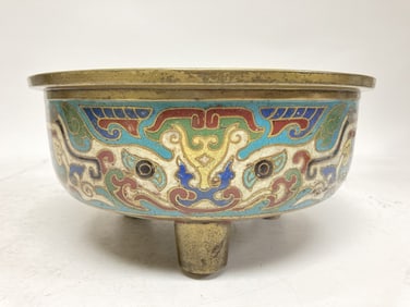 18-19th C. Chinese Cloisonne Three-Foot Censer