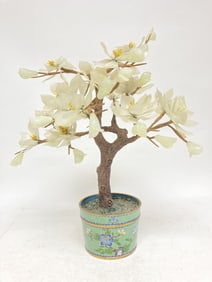 Chinese Jade Tree in Cloisonne Pot