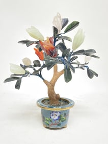 Chinese Jade Tree in Cloisonne Pot