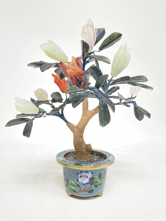 Chinese Jade Tree in Cloisonne Pot (1 of 4)
