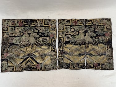 Pr. of Qing Chinese Gold Thread Embroidered Rank B