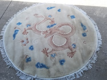 Round Chinese Dragon Wool Rug