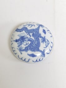 19-20th C. Chinese Porcelain B&W Stamp Ink Box
