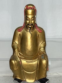Qing Chinese Gilt Wood Carved Fortune God