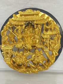 Qing Chinese Export Gilt Wood Carved Plaque