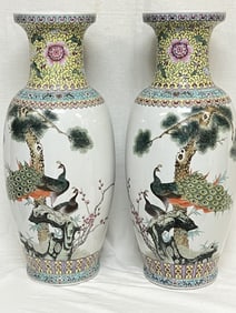 Pr. of Large Chinese Porcelain Famille Rose Vases
