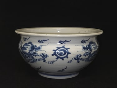 18-19th C. Chinese Porcelain B&W Dragon Censer