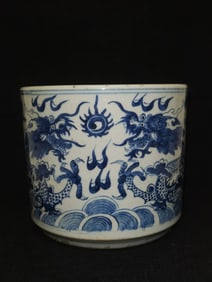 18-19th C. Chinese Porcelain B&W Dragon Censer