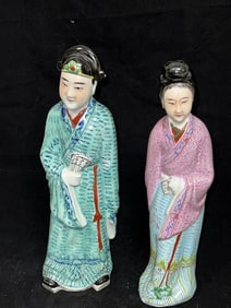 (2) Qing Chinese Porcelain Famille Rose Figurines