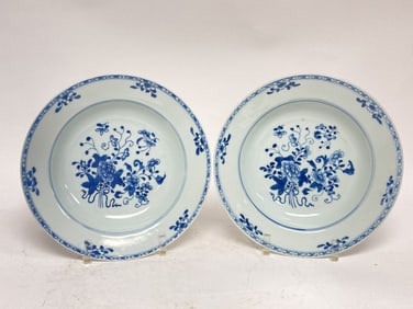 Pr. of 18th C. Chinese Export Porcelain B&W Plates