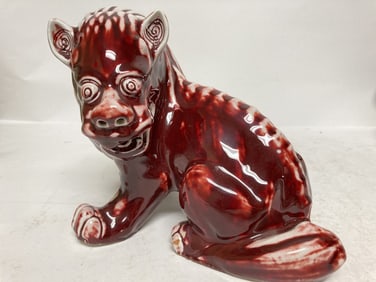 20th C. Chinese Porcelain Red Glaze Lion