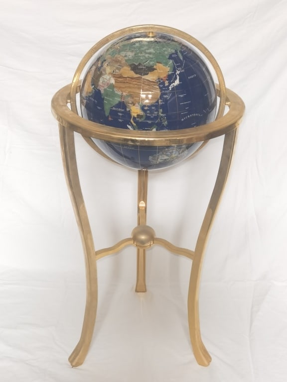 Semi-Precious Stone World Globe: Semi-Precious Stone World Globe, 36in by 18in