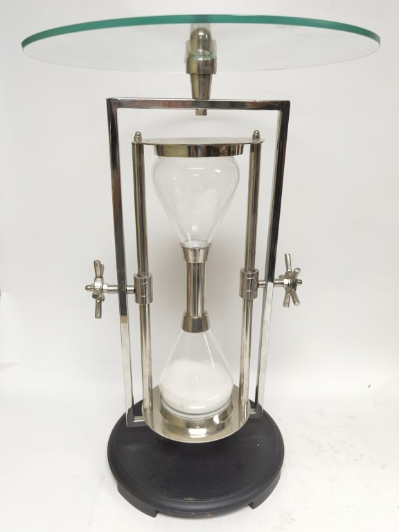 Modern Sandtimer Metal End Table: Modern Sandtimer Metal End Table, 15.5in by 24.5in