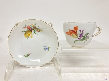 Meissen Germany Porcelain Floral Tea Cup Set