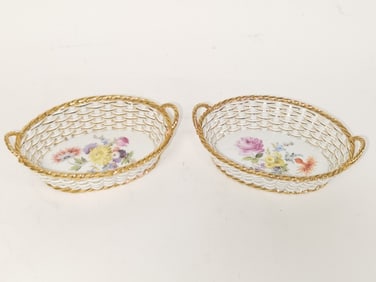(2) 19th C. Meissen Germany Porcelain Braided Baskets