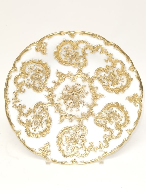 Meissen Germany Porcelain Gilt Floral Charger: Meissen Germany Porcelain Gilt Floral Charger, 9.25in