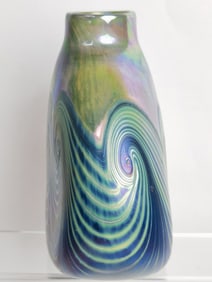 Vintage Feller Studio Iridescent Pulled Swirls Glass Vase