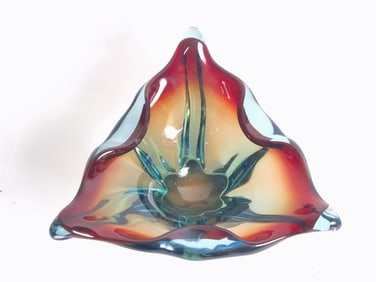 Vintage MCM Murano Italy Art Glass Triangle Bowl