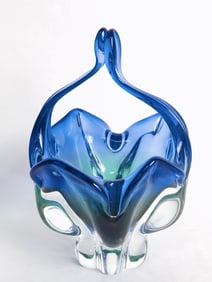 Vintage Murano Italy Sommerso Glass Basket Vase