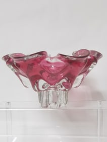 Large Vintage Murano Italy Cranberry Glass Flower Bowl
