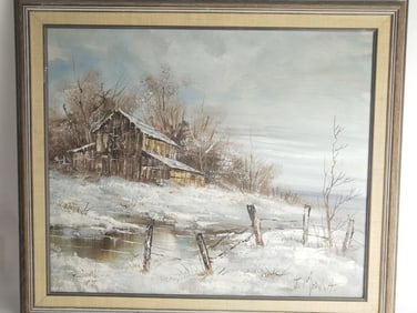 Winter Landscape Oil Painting, Signed