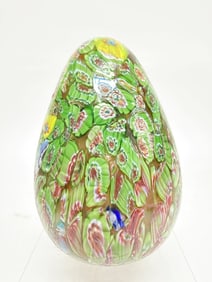 Murano Italy Millefiori Glass Egg Paperweight