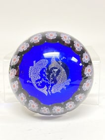 Murano Italy Twin Fish Millefiori Glass Paperweight