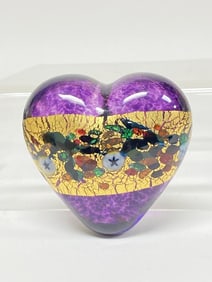 Robert Held Gilt Heart Millefiori Amethyst Glass Heart