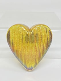 Robert Held Iridescent Amber Heart Glass Paperweight