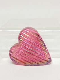 Robert Held Iridescent Pink Heart Glass Paperweight