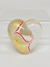 Robert Held Gilt Clear Red Swirl Glass Heart Paperweight