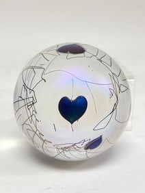 Glasform Iridescent Frosted Purple Heart Glass Paperweight