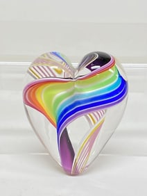 Unmarked Rainbowl Swirl Glass Heart Paperweight