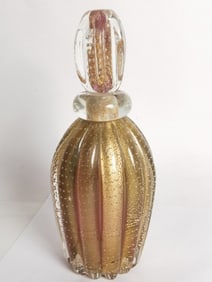 Vintage Large Murano Italy Gold Glitter Glass Perfume Bottle