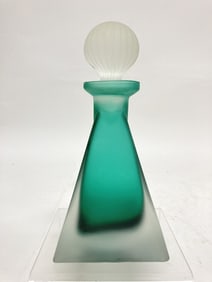 Vintage Frosted Green/Clear Glass Perfume Bottle