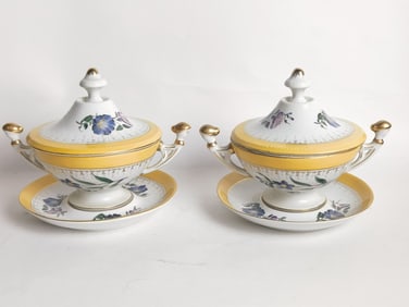 (2) Vintage Porcelain Gold Trim Floral Soup Bowls