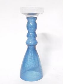 Vintage Murano Italy Glitter Blue Glass Candlestick