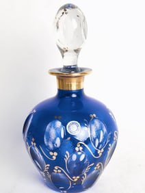 Vintage I. Rice Portugal Gilt Cobalt Blue Glass Decanter