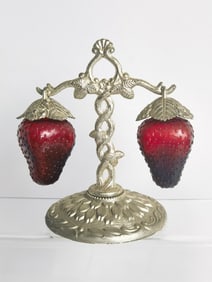 Vintage Red Glass Hanging Strawberry Salt/Pepper Shakers