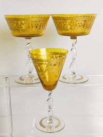 (3) Vintage BRM Gilt Amber Wine Glasses