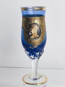 Antique Italian Gold Rim Cameo Cobalt Blue Wine Glass