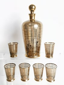 Vintage Art Deco 22K Gold Overlay Decanter Set