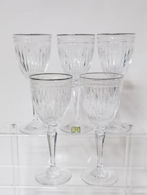(5) Marquis by Waterford Silver Rim Crystal Wine Glasses