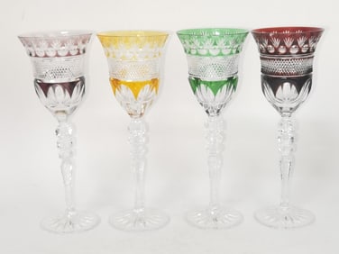 (4) Vintage Bohemian Cut-to-Clear Wine Glasses