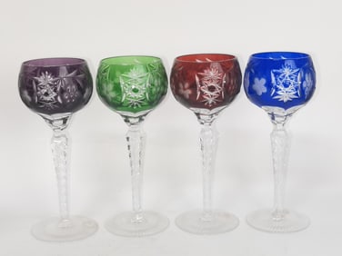 (4) Vintage Hungary Bohemian Cut-to-Clear Wine Glasses