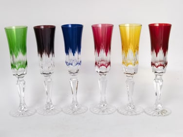 (6) Vintage Bohemian Cut-to-Clear Champagne Flutes