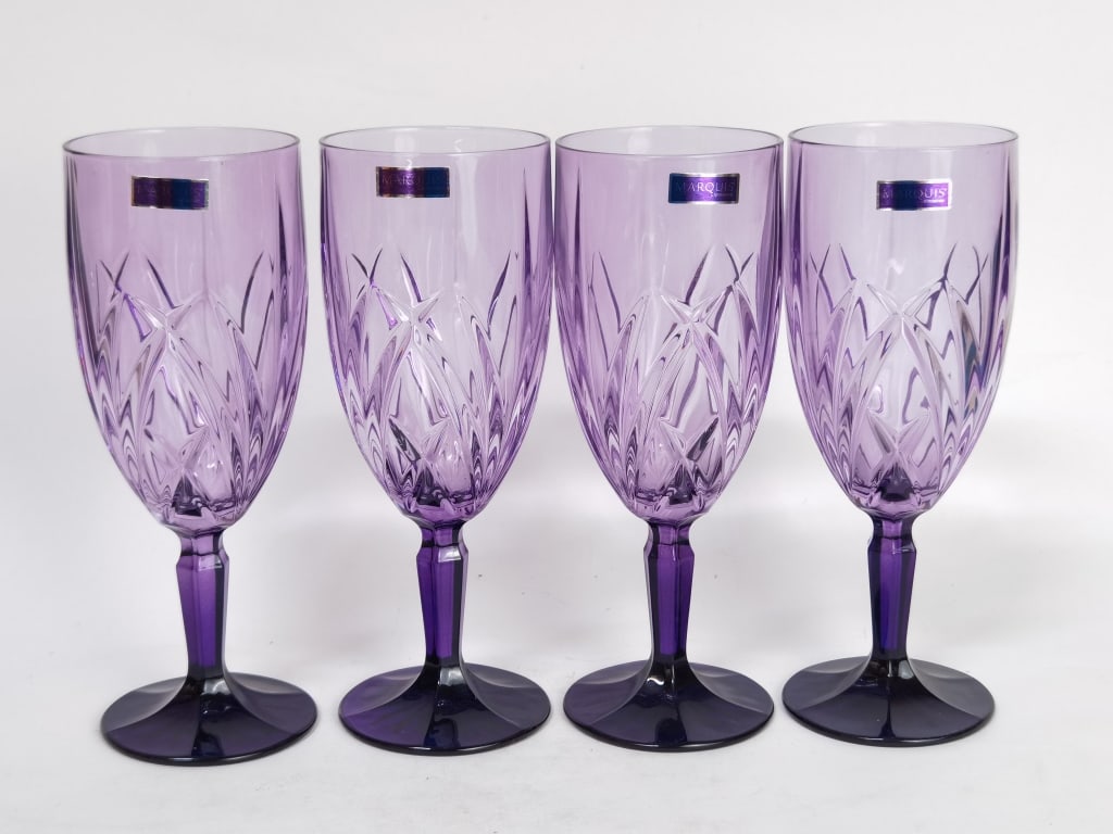 (4) Marquis by Waterford Amethyst Crystal Water Goblets: (4) Marquis by Waterford Amethyst Crystal Water Goblets, 8.5in