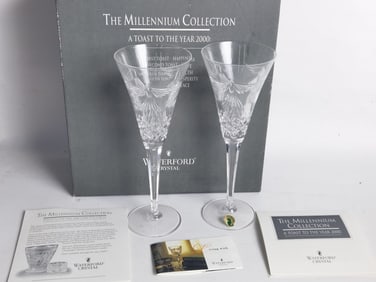 (2) Waterford Crystal Millenium Champagne Flutes
