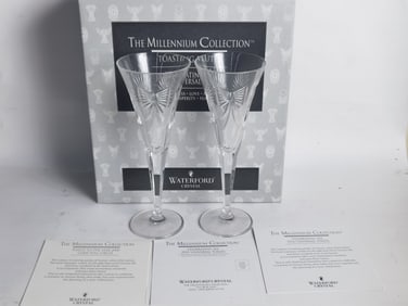 (2) Waterford Crystal Millenium Champagne Flutes